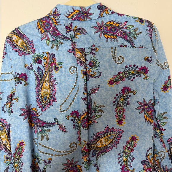 Talbots 100% Cotton Blue Paisley Print Button Front Blouse Size Medium - Picture 13 of 16